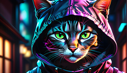 Sublime Shadow Artistry: Cat Ninja in Vibrant Attire.(Generative AI)