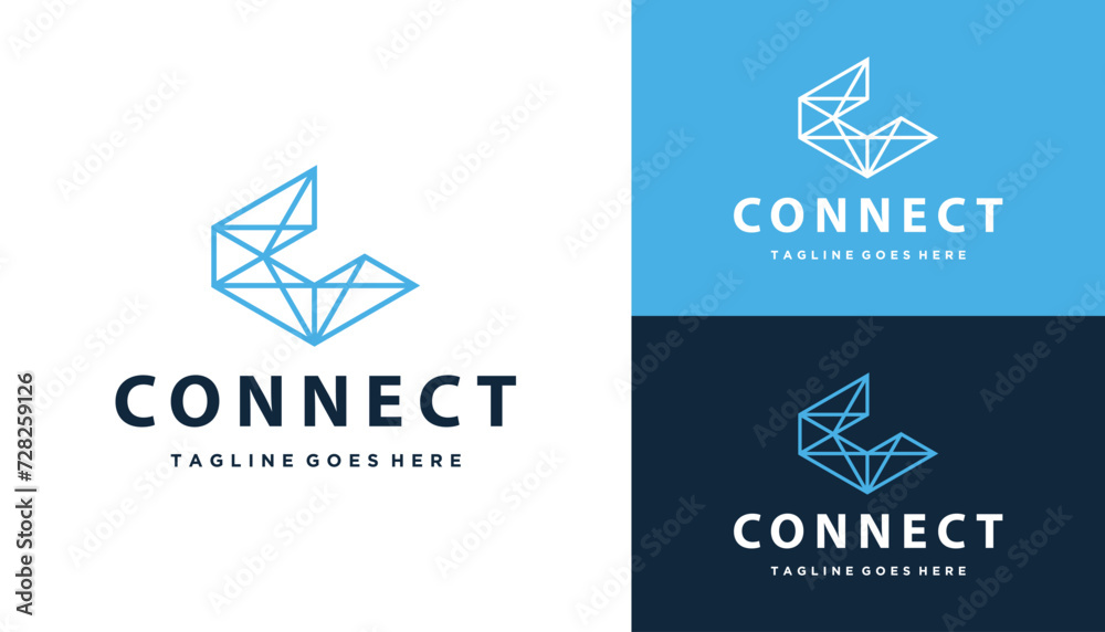 Fototapete modern initial letter c with connected hexagon line art link logo design