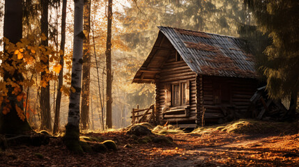 Fototapeta na wymiar Old wooden house in forest