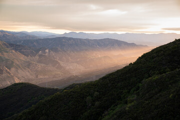 Sunrise, Santa Ynez Mountains, Telephoto, Layering, Blue Mountains, Orange Sky