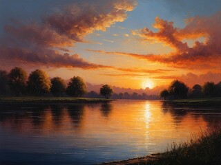 Obraz premium Beautiful Sunset by the Lake