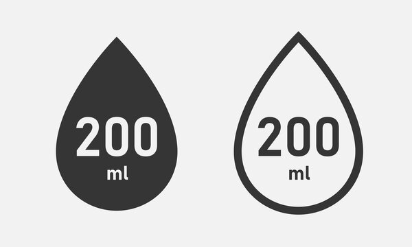 Volumes 200 milliliters (ml) icon, Liter l sign (l-mark). Symbol for packaging drink, cosmetics. Vector illustration