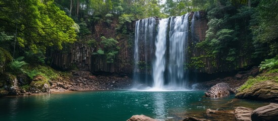 Cedar Creek Waterfall: The Majestic Natural Wonder of Mount Tambourine, Queensland - obrazy, fototapety, plakaty