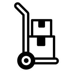 Handcart icon. A handcart with a box vector. Wheelbarrow for transportation of cargo.