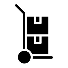 Handcart icon. A handcart with a box vector. Wheelbarrow for transportation of cargo.
