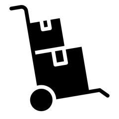 Handcart icon. A handcart with a box vector. Wheelbarrow for transportation of cargo.