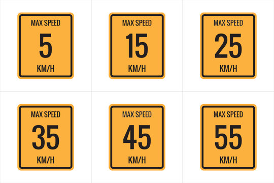 Maximum Speed limit sign  5 kmh, 15, 25, 35, 45, 55 Kmh, sign icon on white background vector illustration.