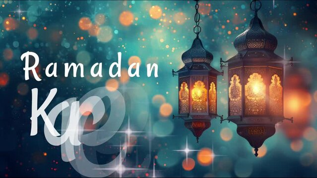 Ramadan Background with Ramadan kareem text - Lantern, Candle, and Animated Starlight - 4K Looping Video Background