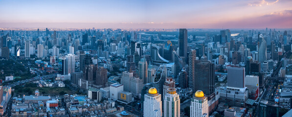 Panoramic view of Bangkok cityscape, is among the world's top tourist destinations, and has been...