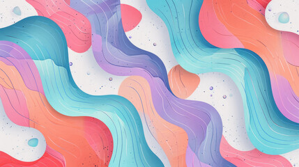 Groovy psychedelic abstract wavy background with rough texture combined with retro colors turquoise blue, coral pink and lavender - obrazy, fototapety, plakaty