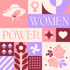 International Women's Day seamless pattern in scandinavian style postcard with Retro clean concept design © Steven