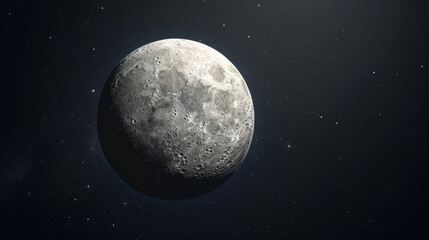 The full moon glowing against a star-filled sky, mysterious and ethereal.