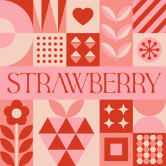 strawberry Fruit seamless pattern in scandinavian style postcard with Retro clean concept design © Steven