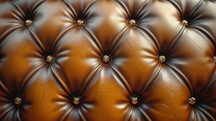 Naklejka premium Close-Up View of a Brown Leather Texture Sofa Detailing With Tufted Buttons Background