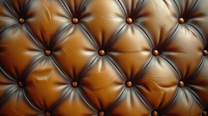 Fototapeta premium Close-Up View of a Brown Leather Texture Sofa Detailing With Tufted Buttons Background
