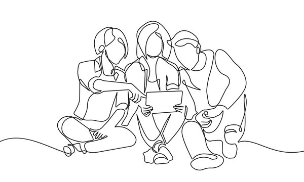 recommend clip art: Friends Group Continuous One Line Drawing. People Talking Minimalistic Black Lines Drawing on White Background. Friends Group Line Art Abstract Drawing. Vector Illustration