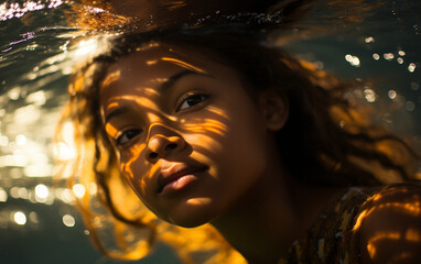 Young Girl Swimming Underwater in the Ocean