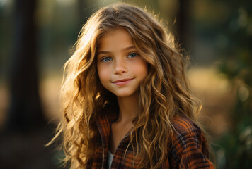 Obraz premium Young Girl With Long Hair Standing in Forest