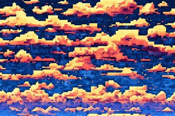 Vector pixel background with evening sky and clouds. Seamless when docking horizontally