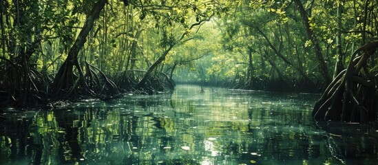 Enchanting Mangrove Forest in the Serene Afternoon: A Display of Mangrove, Forest, and Afternoon Bliss - obrazy, fototapety, plakaty