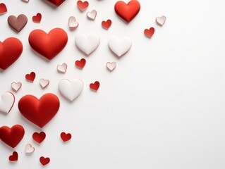 Valentine's day background with red and white hearts on white background