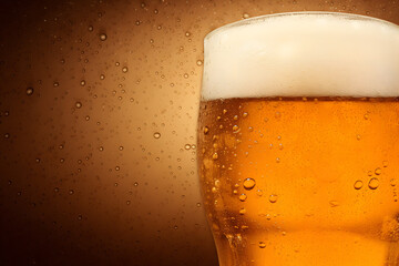 Close-Up of Lager Beer's Froth and Bubbles, Soft-Focused for Delicate Appeal