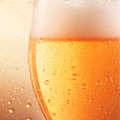 A Close-Up of Lager Beer with Froth and Bubbles, Gently Soft-Focused