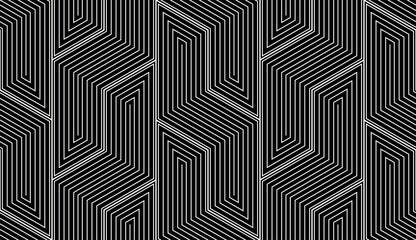 Abstract geometric pattern with stripes, lines. Seamless vector background. White and black ornament. Simple lattice graphic design.