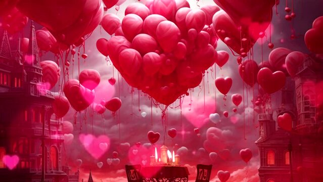 Scene The atmosphere of a loving valentine's day is decorated with Ati's picture and the color red Seamless looping time-lapse animation Video background Generated AI