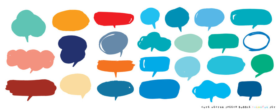 Cute vector speech bubble colorful set,Hand drawn set of speech bubbles with handwritten for book ,card, business, poster design. Vector illustration design for fashion fabrics, textile graphics