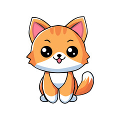 vector illustration of a cute kitten in cartoon, flat, 2D, minimalist style isolated on white background