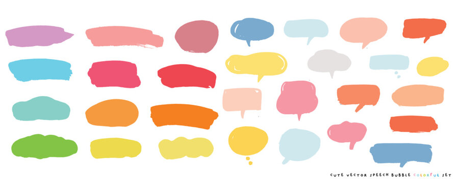 Cute vector speech bubble colorful set,Hand drawn set of speech bubbles with handwritten for book ,card, business, poster design. Vector illustration design for fashion fabrics, textile graphics