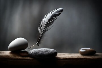 A feather and a stone equally balance - obrazy, fototapety, plakaty