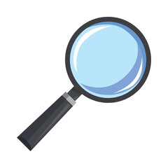 The magnifying glass icon. A color image of a magnifying glass with a pen. A magnifying glass. Devices for viewing small objects. Vector illustration isolated on a white background for design and web.