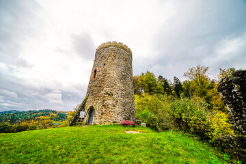 View of Husen Castle near Hausach. Old castle ruins in the Black Forest in the Kinzig valley.
