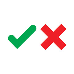 Obraz premium Tick icon set. Stylish check mark icon set in green and red color, Flat design, vector illustration on background.
