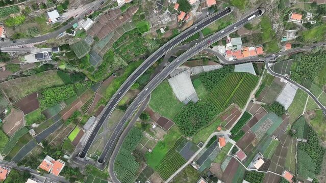 highway in madeira from aerial view