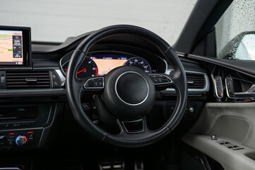 Obraz na płótnie Canvas Steering wheel car interior