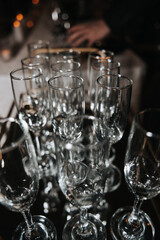 Champagne glass at a wedding, ready for a champagne tower