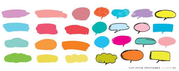 Cute vector speech bubble colorful set,Hand drawn set of speech bubbles with handwritten for book ,card, business, poster design. Vector illustration design for fashion fabrics, textile graphics