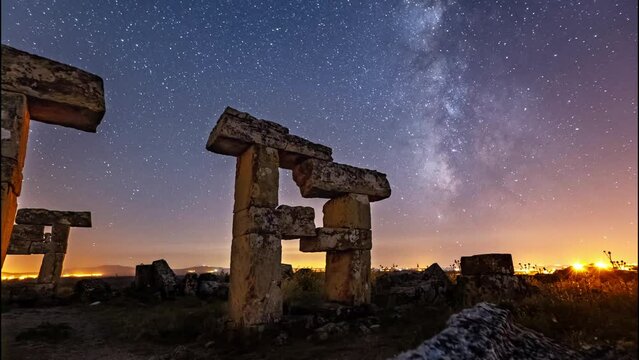 Blaundus Ancient City Nightscape and motion timelapse