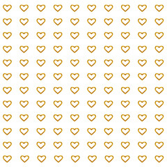 Seamless pattern with golden hearts on a white isolated background. Geometric print. Great for fabric, wallpaper, textiles, packaging. Vector illustration.