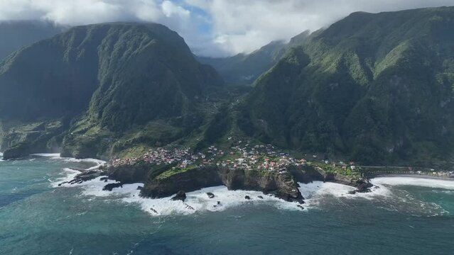 clifs and natural pools of Seixal from aerial view