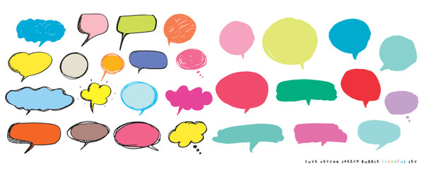 Cute vector speech bubble colorful set,Hand drawn set of speech bubbles with handwritten for book ,card, business, poster design. Vector illustration design for fashion fabrics, textile graphics