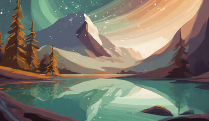 abstract curve line background mountain landscape boho color illustration