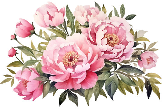 Pink Peony Watercolor Flowers  Floral Arrangement for Card, Invitation, Decoration