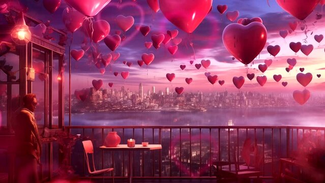 Scene The atmosphere of a loving valentine's day is decorated with Ati's picture and the color red Seamless looping time-lapse animation Video background Generated AI