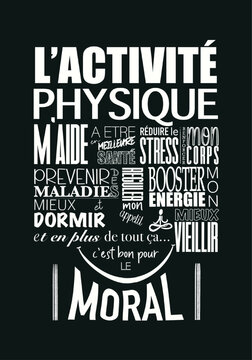 Sport and well-being poster, black and white typographic design, sport motivation poster 