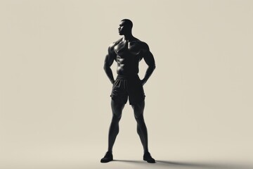 Fototapeta na wymiar Silhouette of a muscular man posing confidently on a beige background.