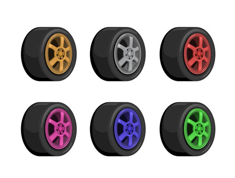 Wheel Rims Color Collection Set Illustration Vector